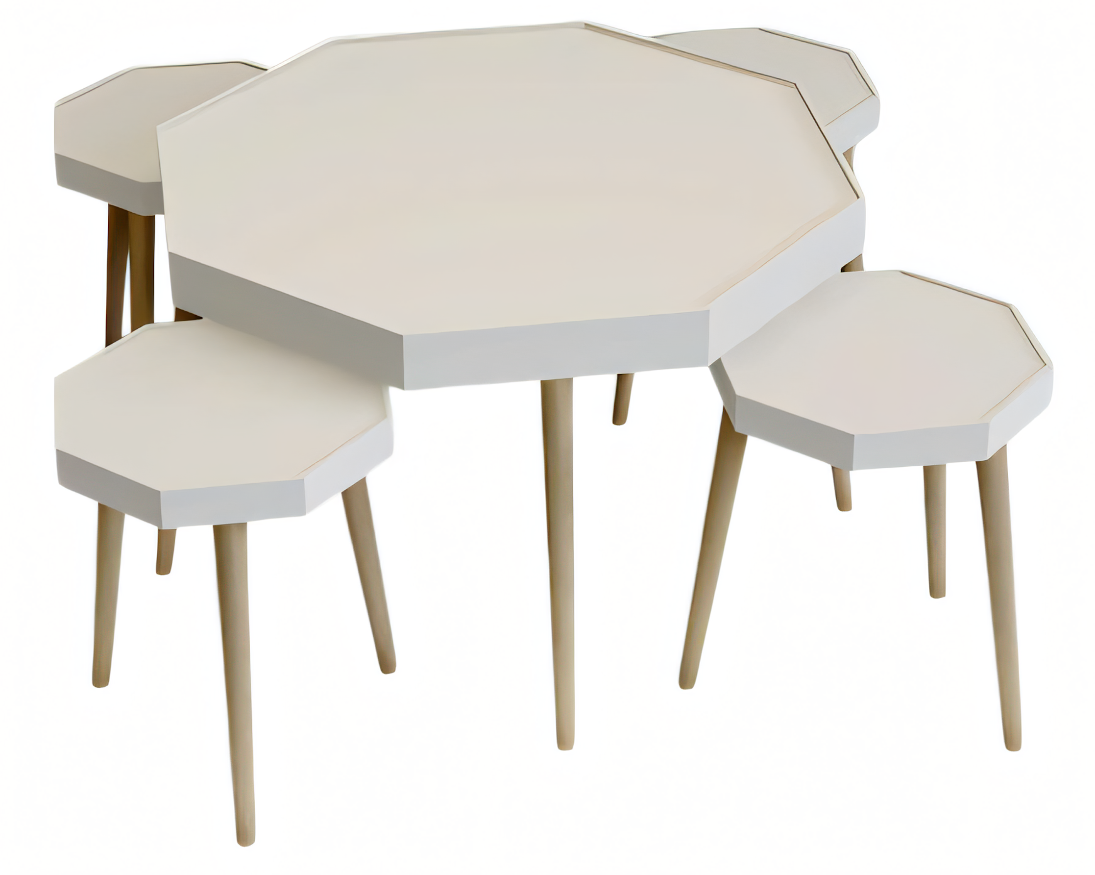 Eleganter Weißer Holz Couchtisch mit Beistelltischen im modernen Stil