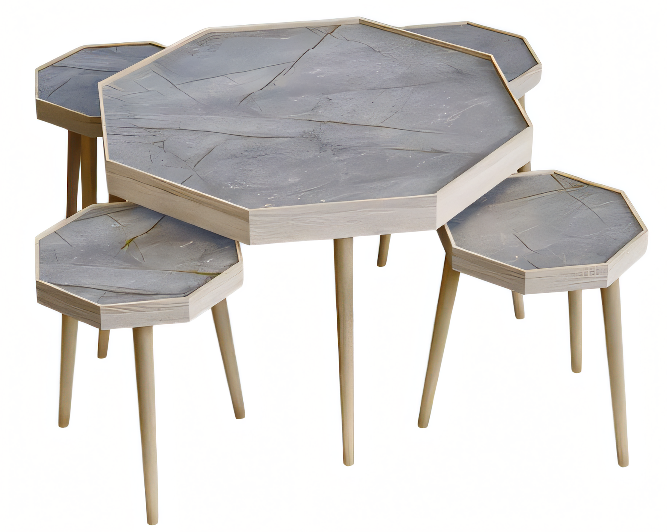 Grauer Holz Couchtisch mit Beistelltischen modern und elegant