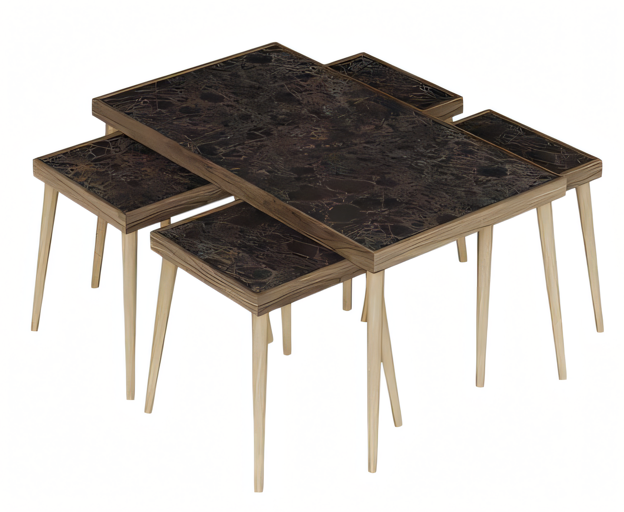 Eleganter brauner Holztisch-Set mit Couchtisch und Beistelltischen