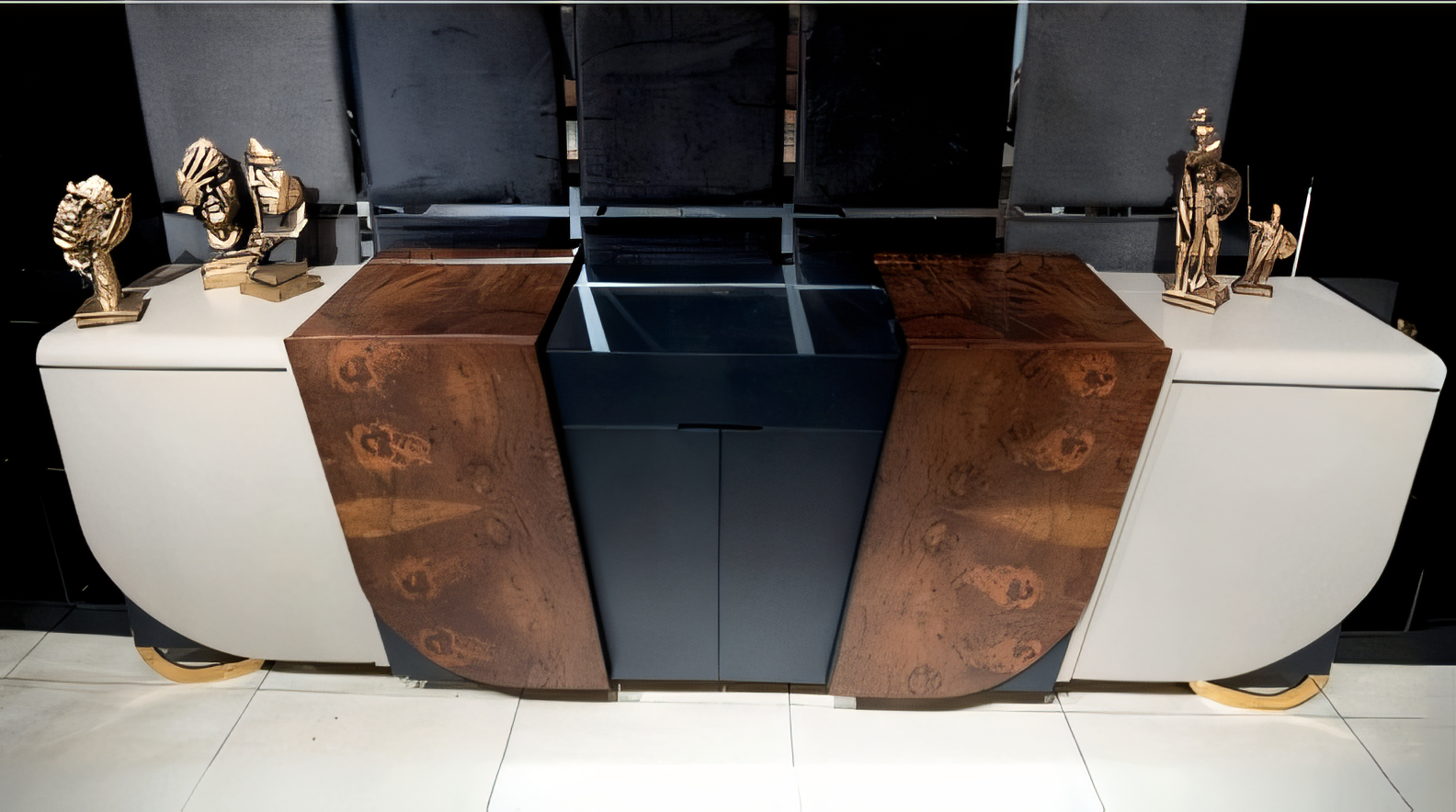 Moderne Beigefarbene Holz-Konsole für Flur Wohnzimmer Büro