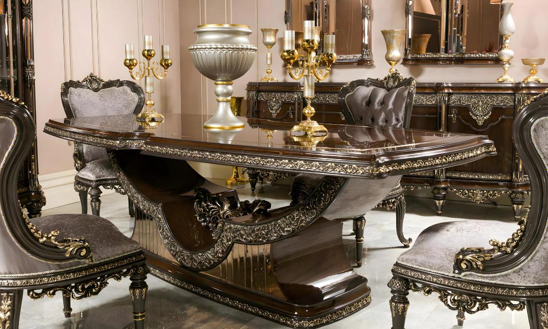 Elegantes braunes Holz Esstisch- und Stuhlset im modernen Stil