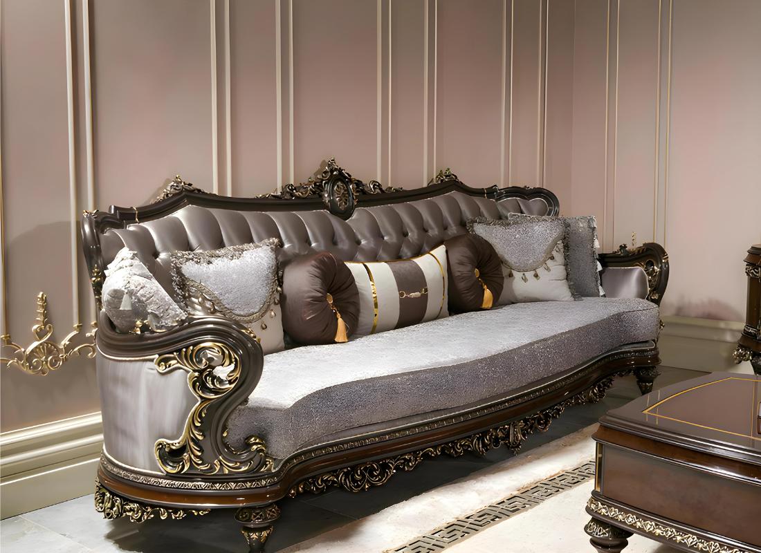 Moderner Wohnzimmer Set aus Holz und Textil in Grau