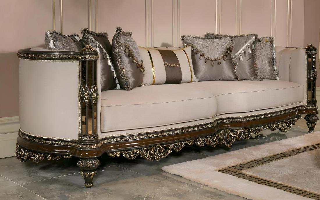 Beige 3-Sitzer Sofa aus Textil und Holz modern elegant