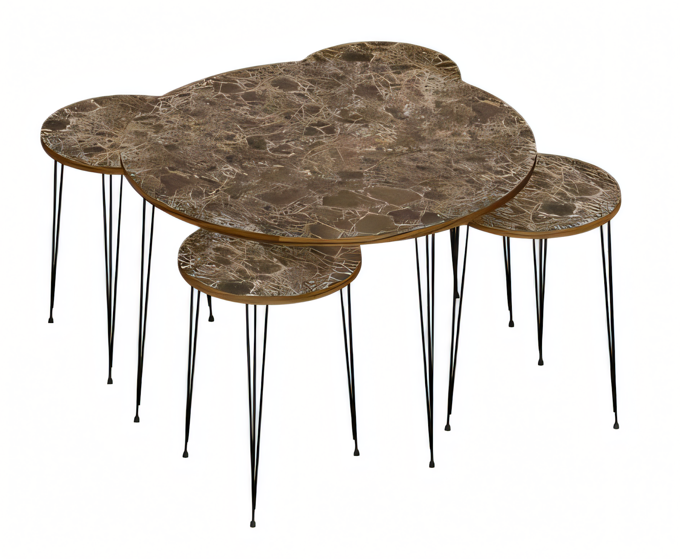 Eleganter brauner Holz-Couchtisch mit Beistelltischen im modernen Stil