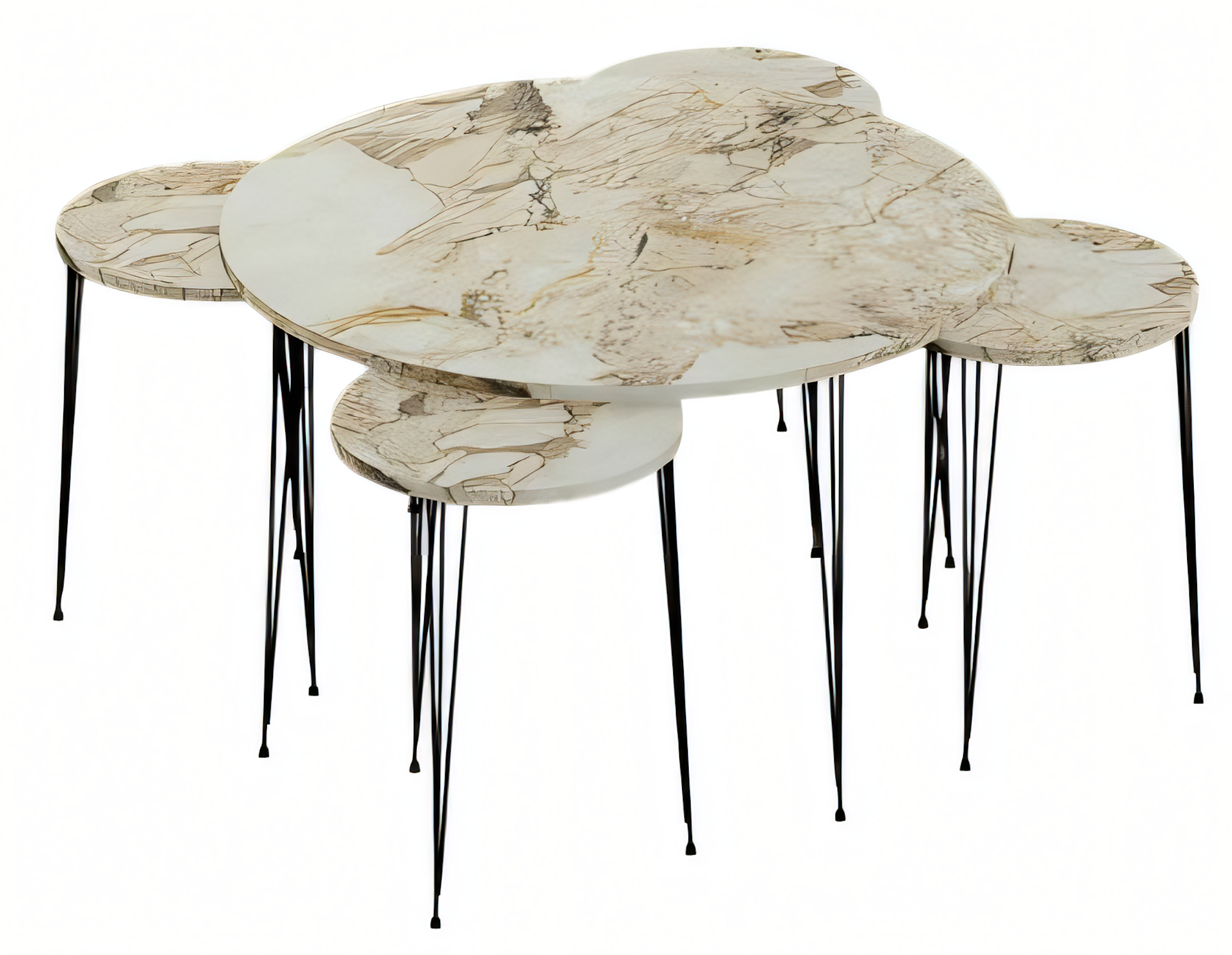 Moderner Holz-Couchtisch mit 4 Beistelltischen in Mehrfarbig