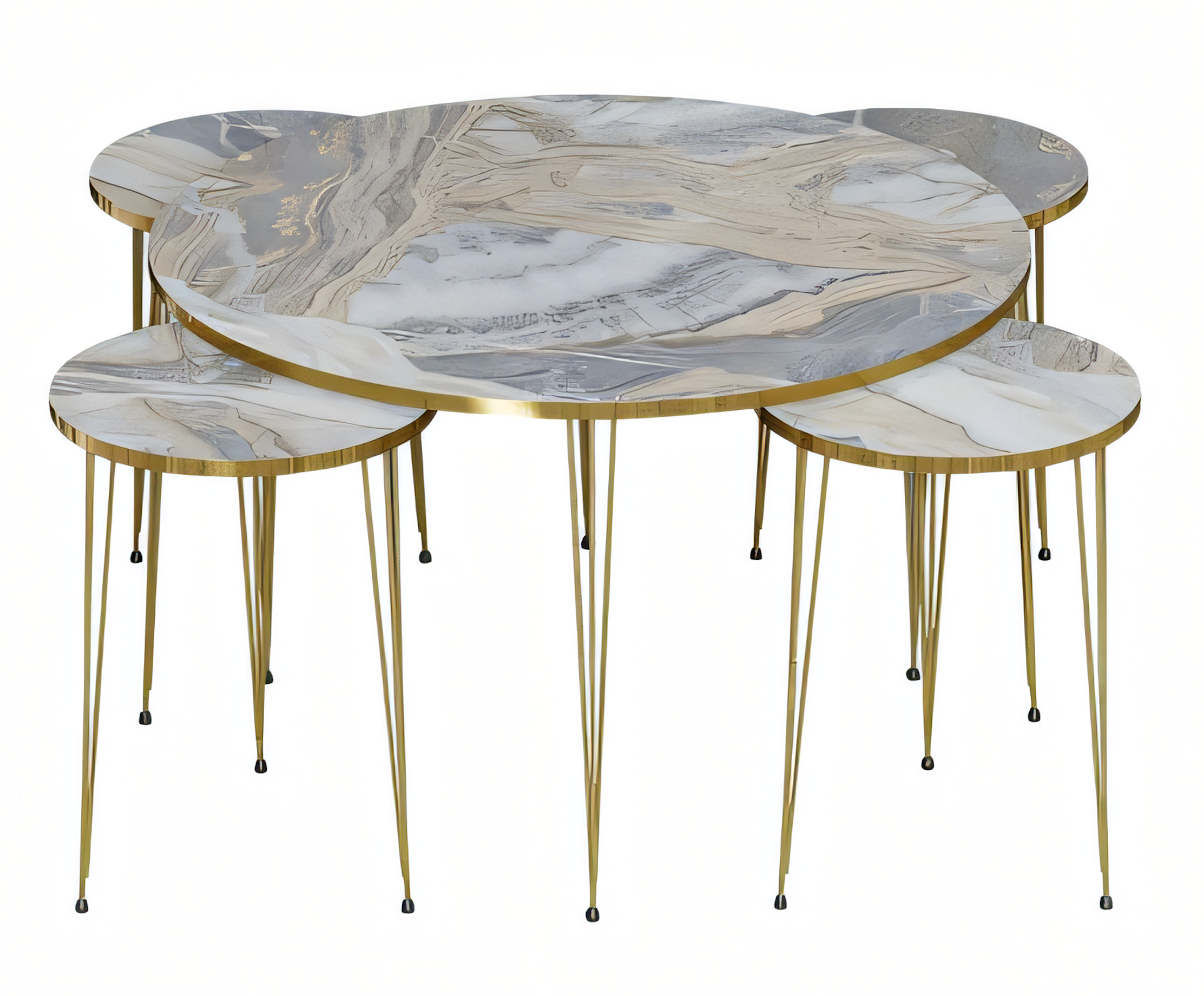 Moderner Mehrfarbiger Holz-Couchtisch mit Beistelltischen Set