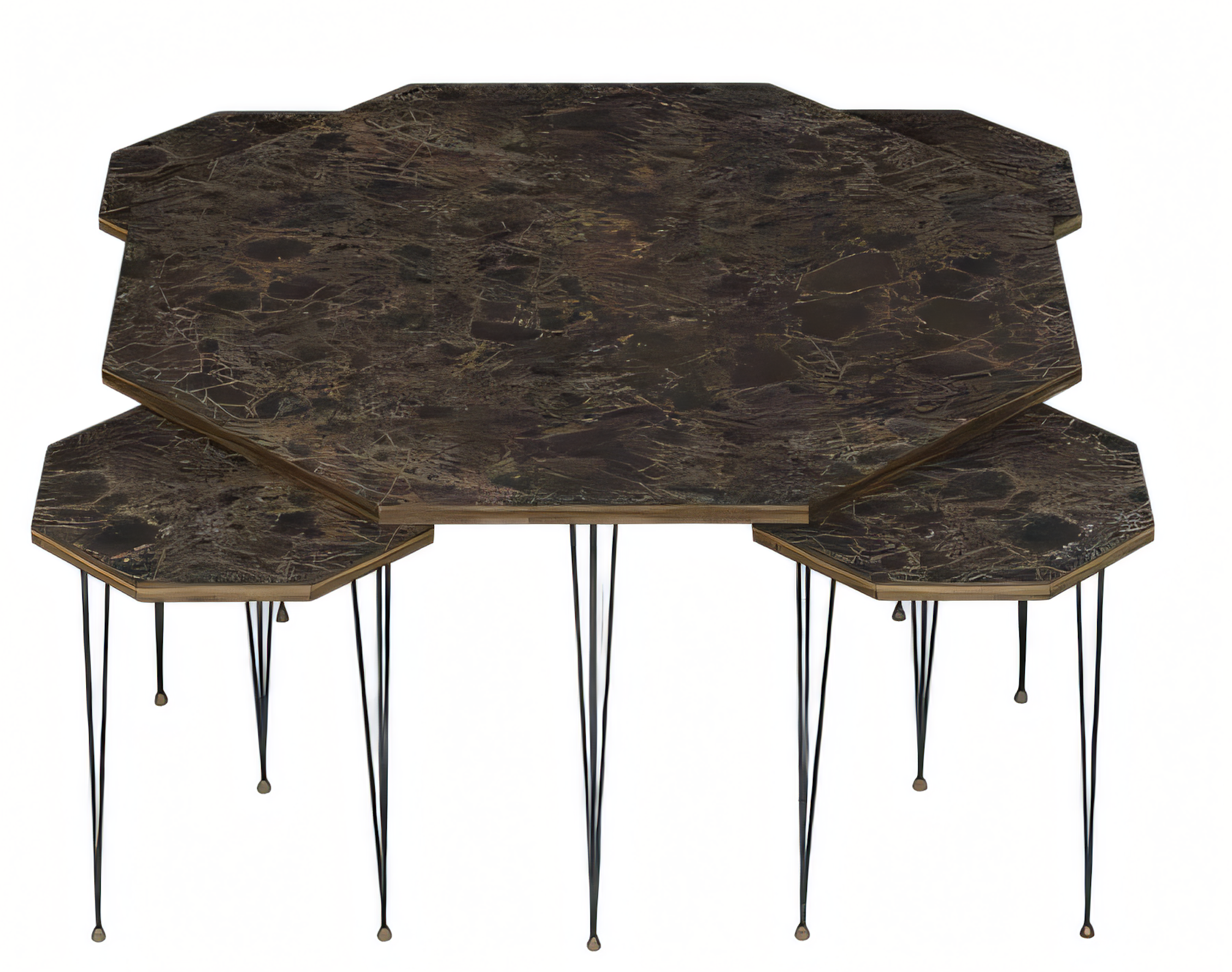 Holz Couchtisch mit Beistelltischen Braun Elegant Modern