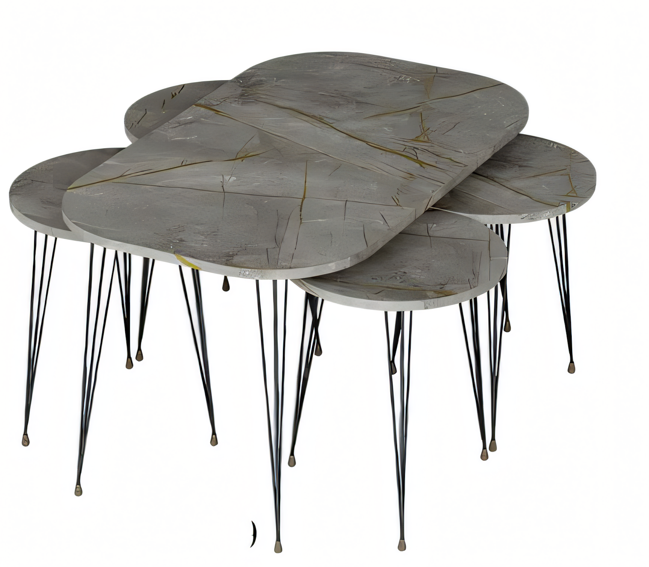 Moderner grauer Holz-Couchtisch mit Beistelltischen Set