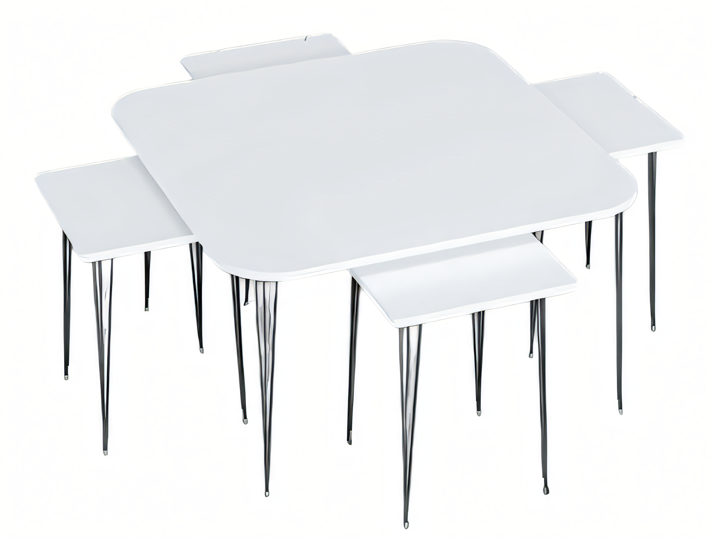 Moderner weißer Holz-Couchtisch mit Beistelltischen Set