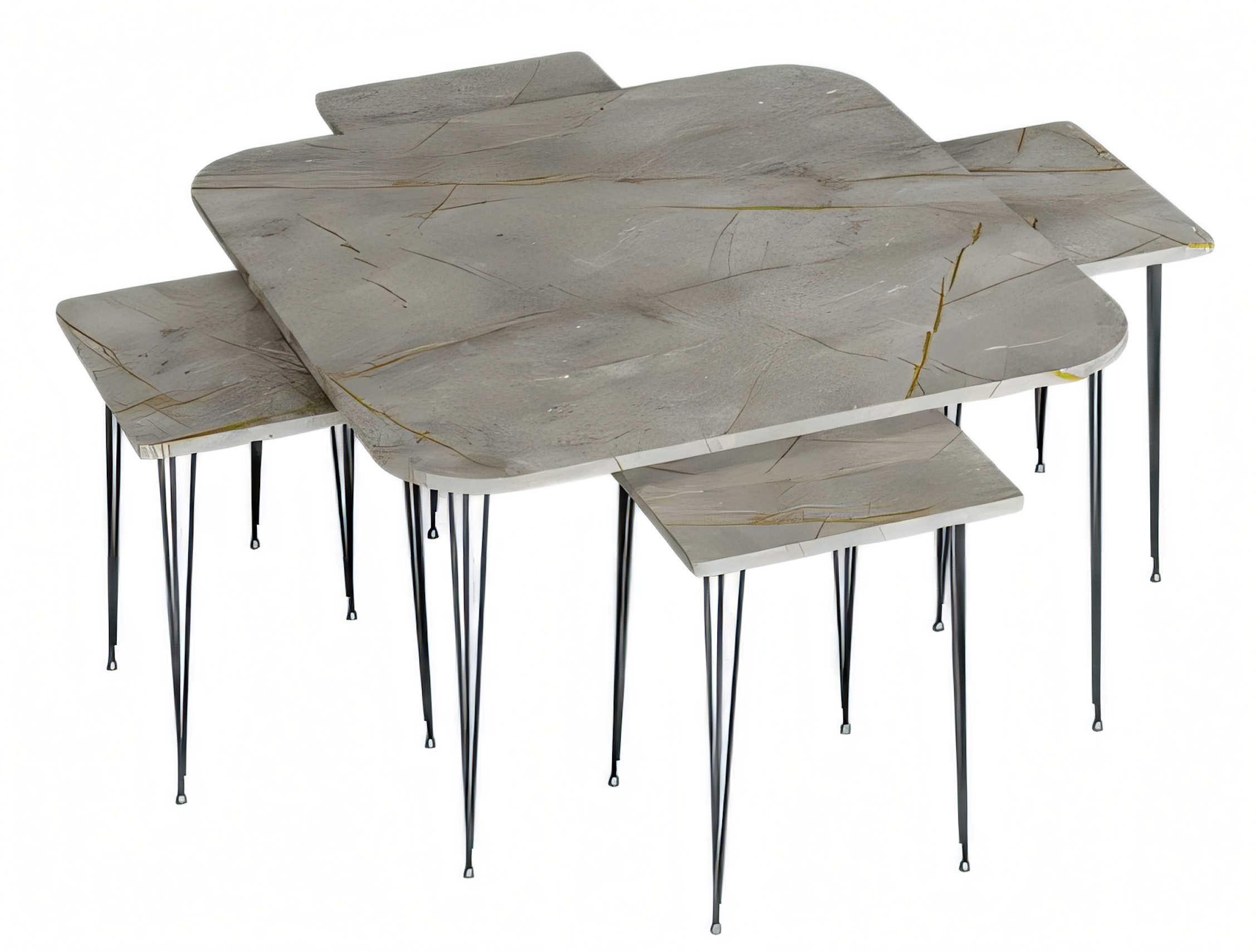 Moderner grauer Holz-Couchtisch mit Beistelltischen