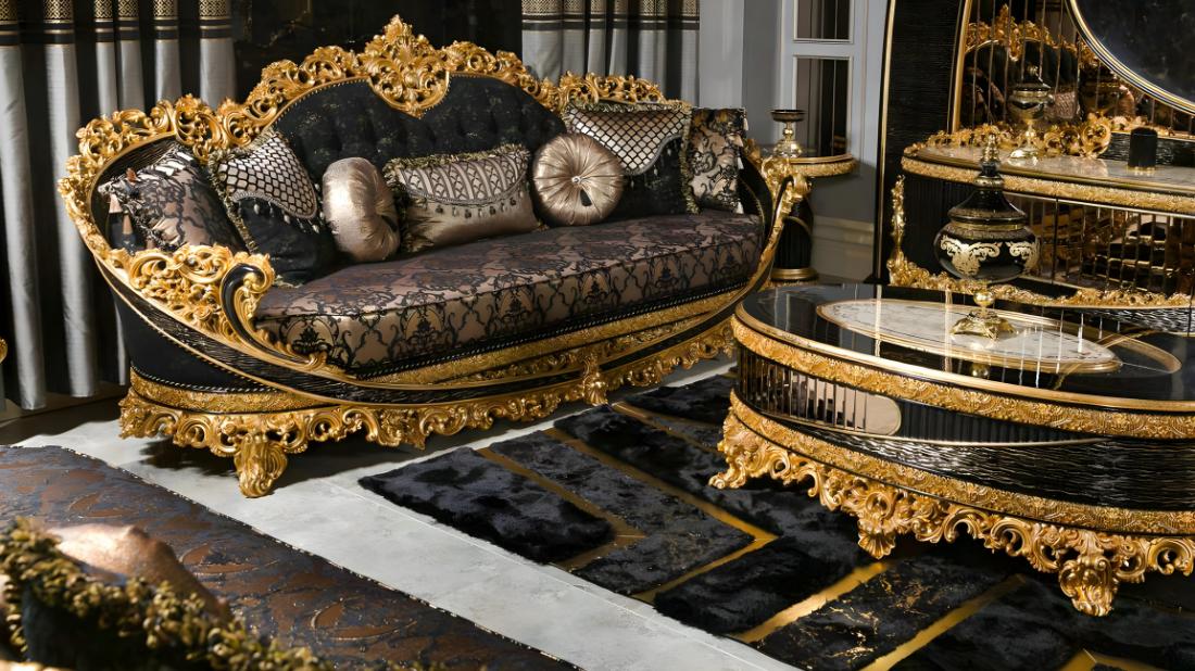 Modernes schwarzes 4-Sitzer Sofa mit gemustertem Textilbezug