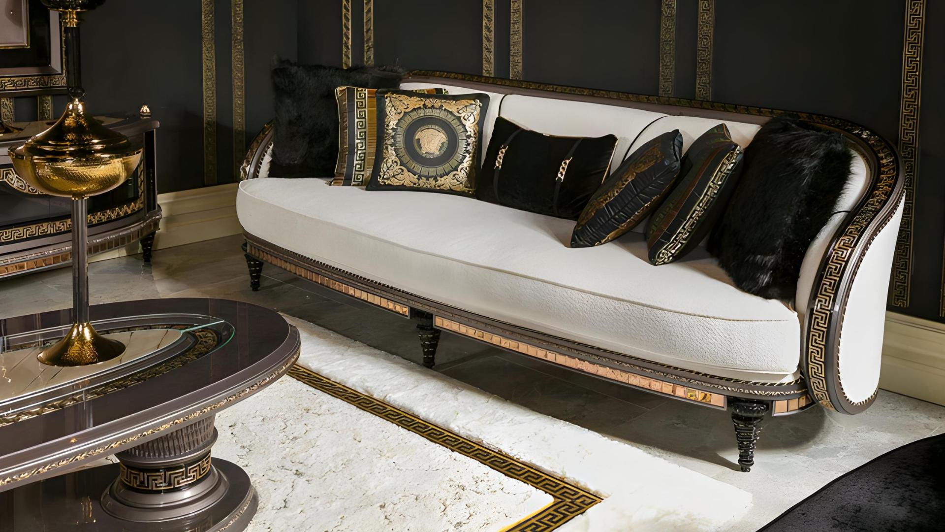 Modernes weißes 3-Sitzer Sofa aus Textil mit Holzrahmen