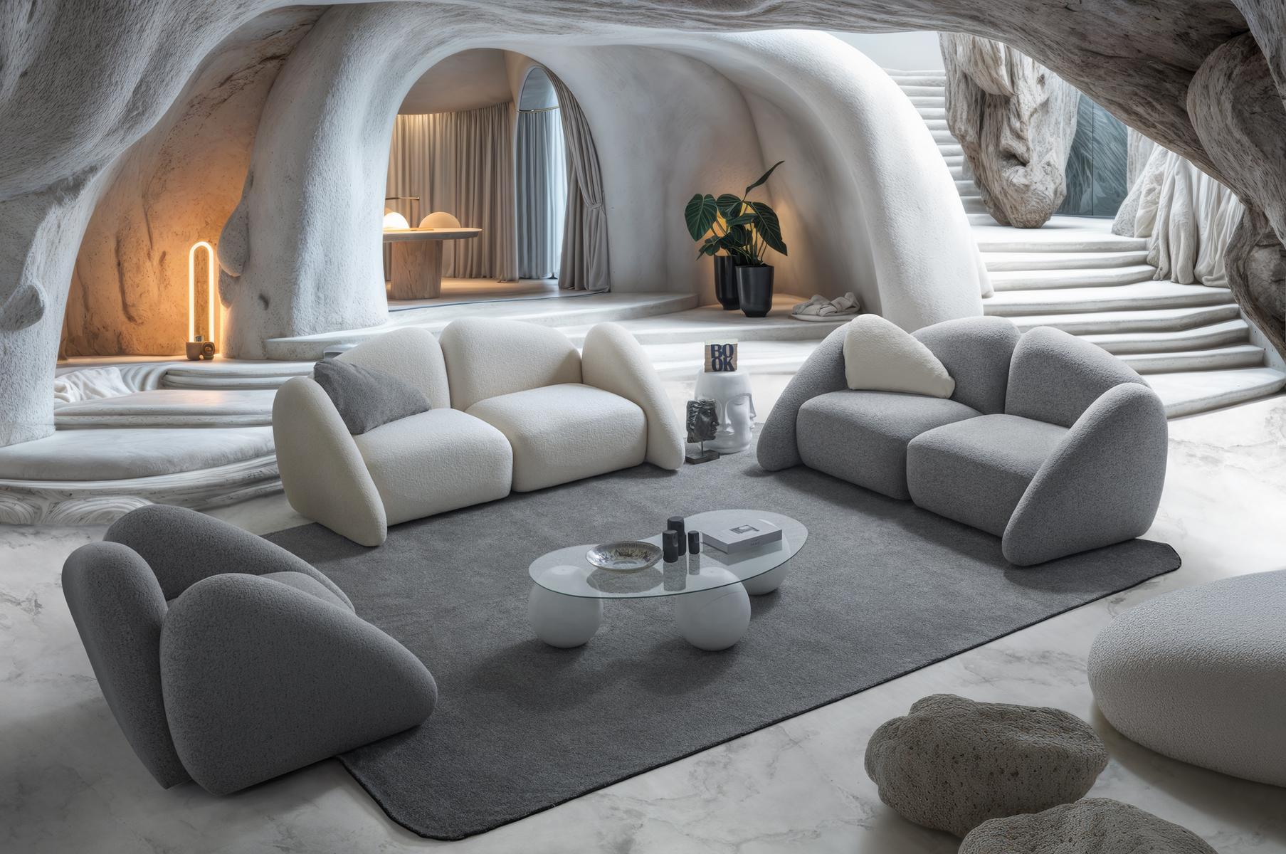 Moderner grauer Wohnzimmer Set aus Textil und Holz