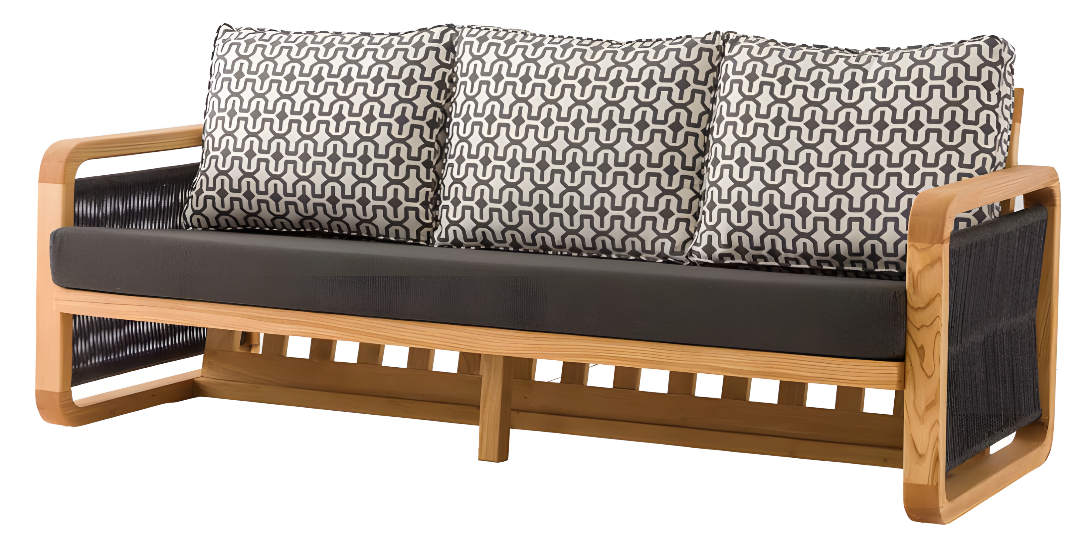 Elegantes schwarzes 3-Sitzer Sofa aus Textil für Outdoor-Bereich