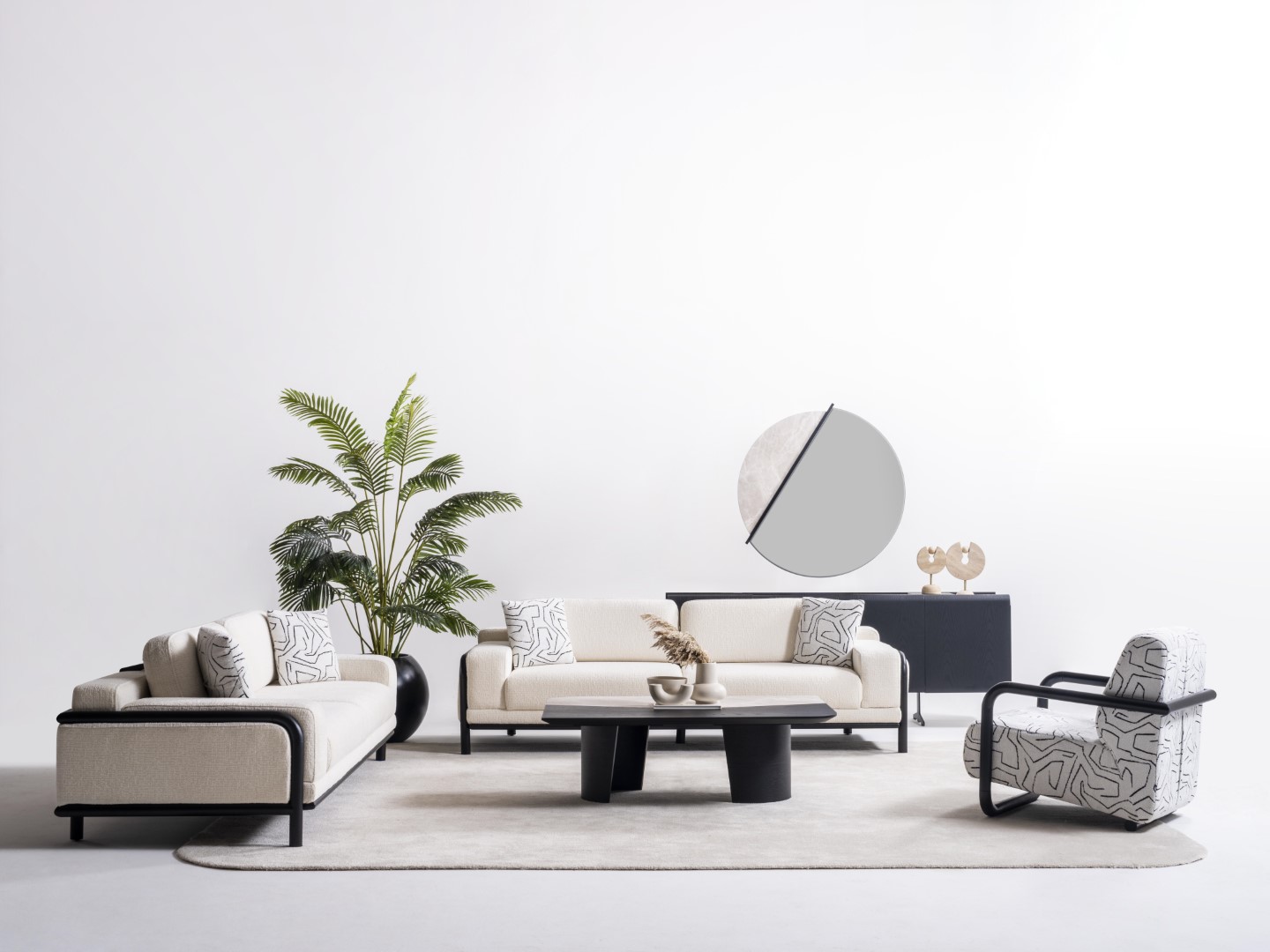 Moderner Wohnzimmer Set aus Holz in Beige mit Sofa, Couchtisch