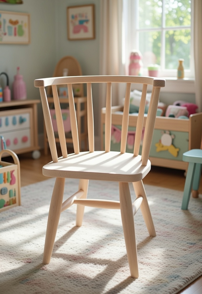 Kinderstuhl aus Naturholz für sicheren Sitzkomfort im Kinderzimmer