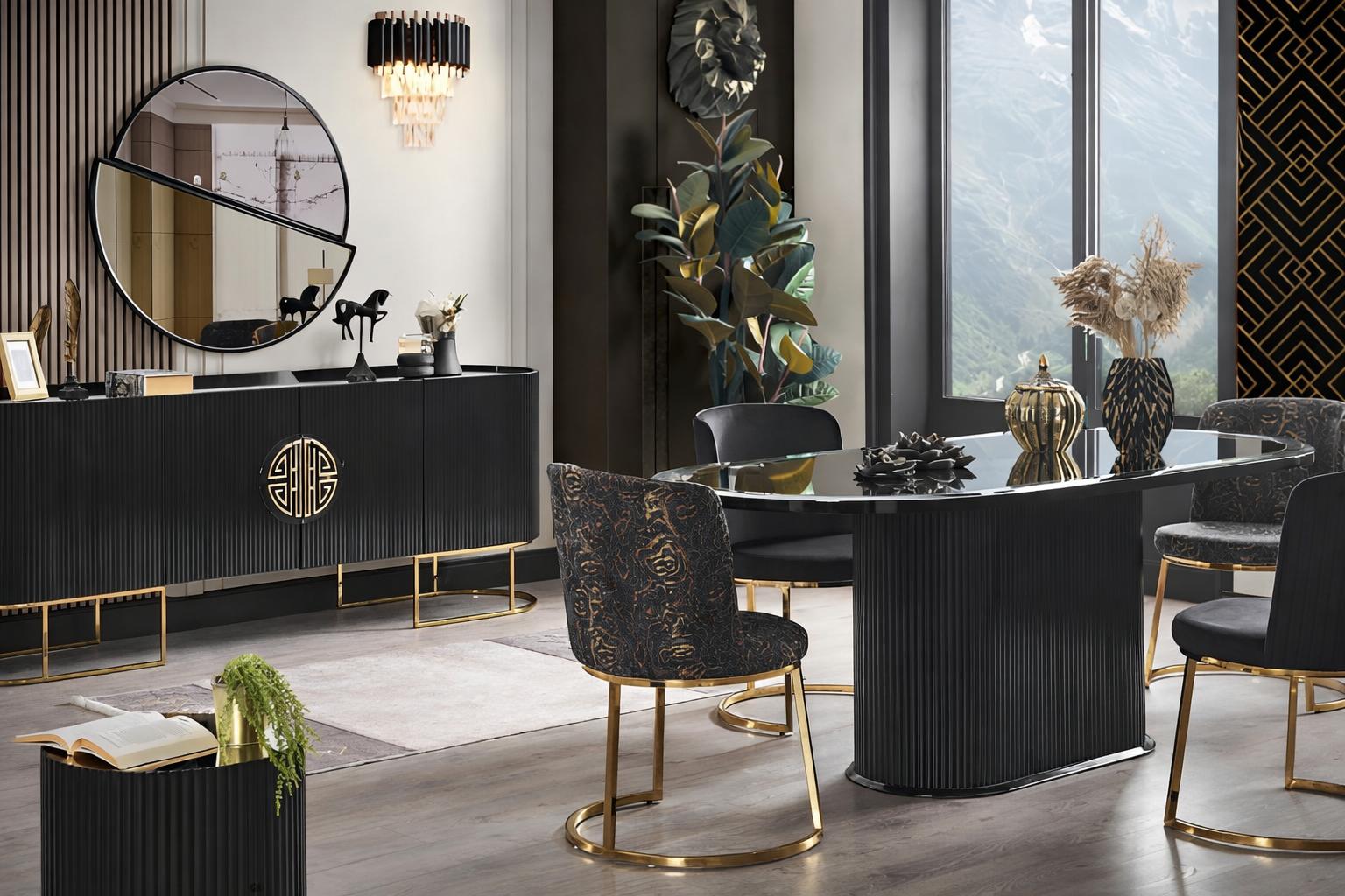 Modernes Esszimmer Set mit Esstisch 4 Stühlen Sideboard Spiegel
