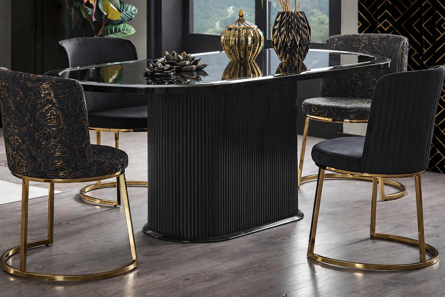 Modernes Esszimmer Set mit Esstisch und 4 Stühlen in Schwarz und Gold