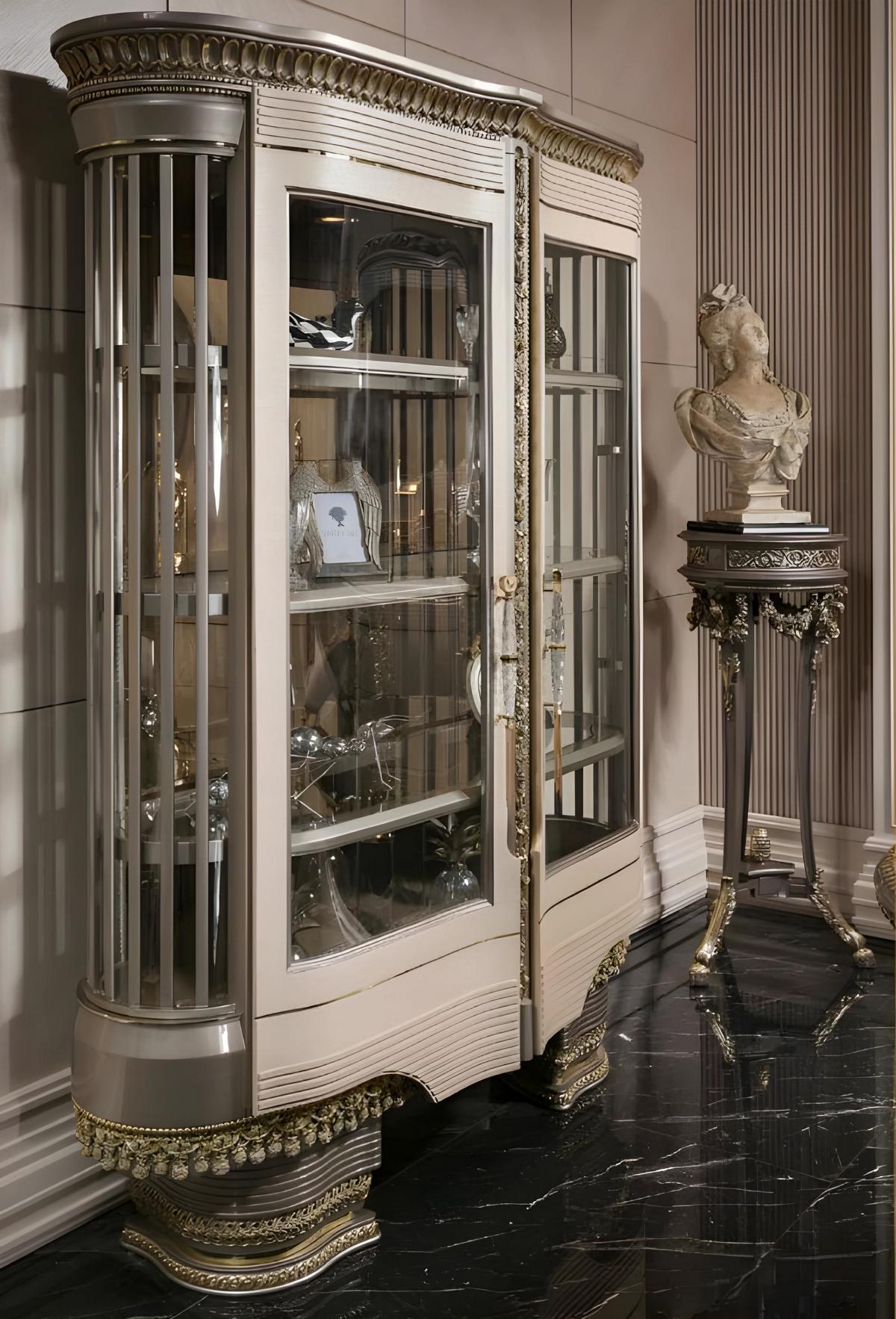 Klassische Beige Wohnzimmer Vitrine Luxuriöse Anrichte Edle Möbel