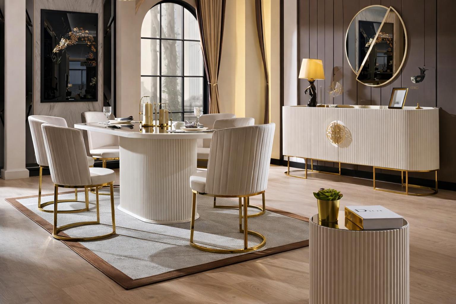 Luxuriöses Esszimmer Set Tisch Stühle Sideboard Spiegel Beistelltisch