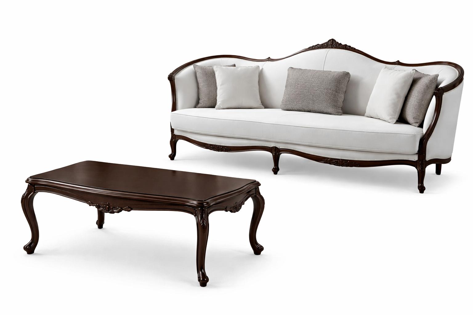 Wohnzimmer-Set 3-Sitzer-Sofa Couchtisch Klassischer Stil Holzrahmen