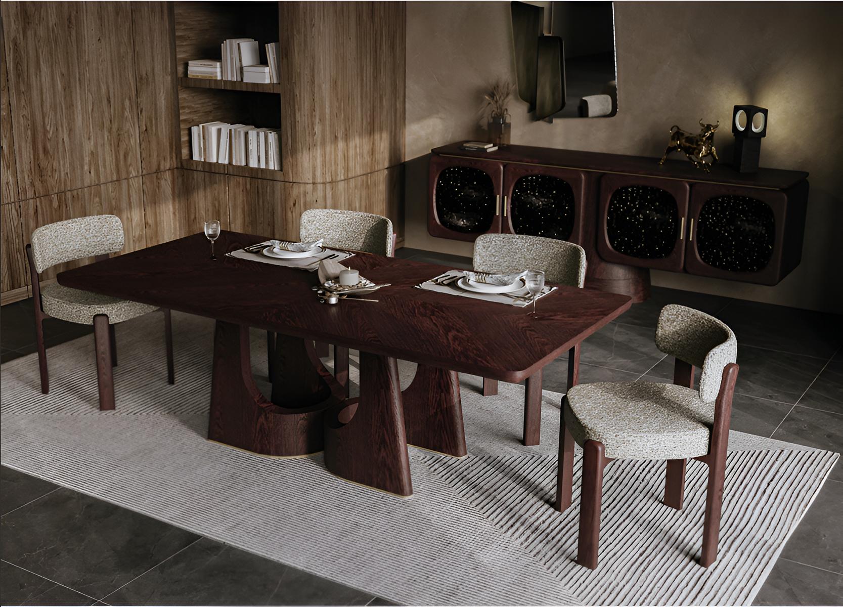 Braun-Beiges Esszimmer-Set Designer Esstisch Polsterstühle Sideboard