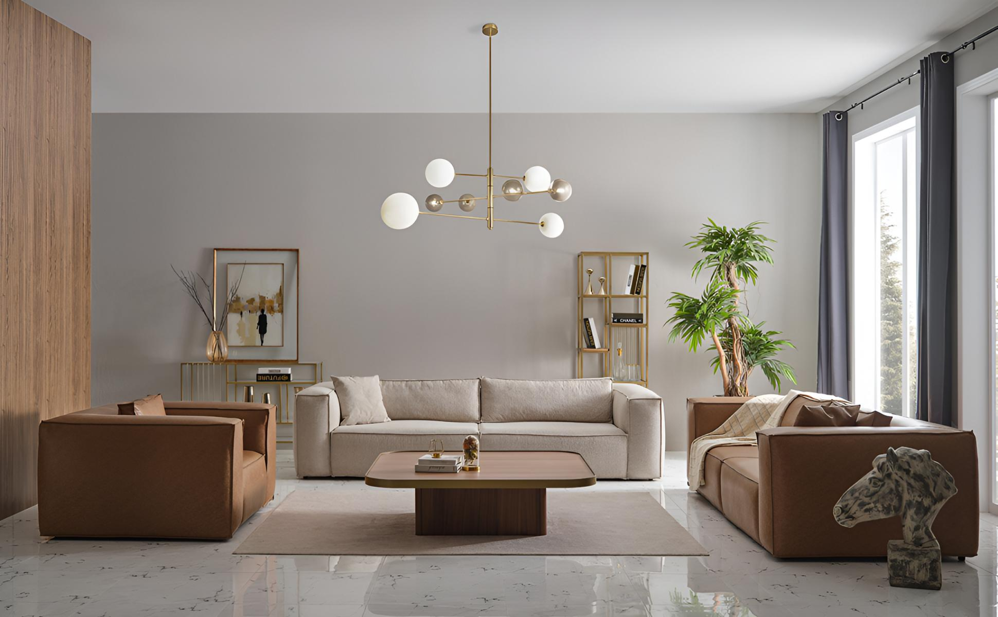 Braun-Beige Sofagarnitur Deisnger 4-Sitzer Leder 3-Sitzer Sessel 3tlg