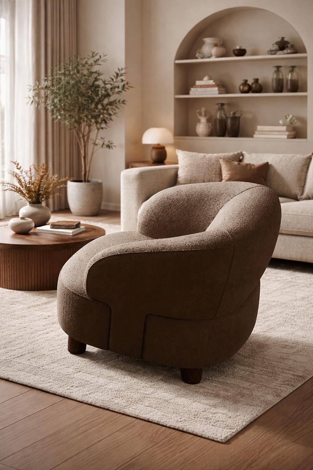 Bequemer Brauner Sessel Stilvoller Stoffsessel Wohnzimmer Möbel