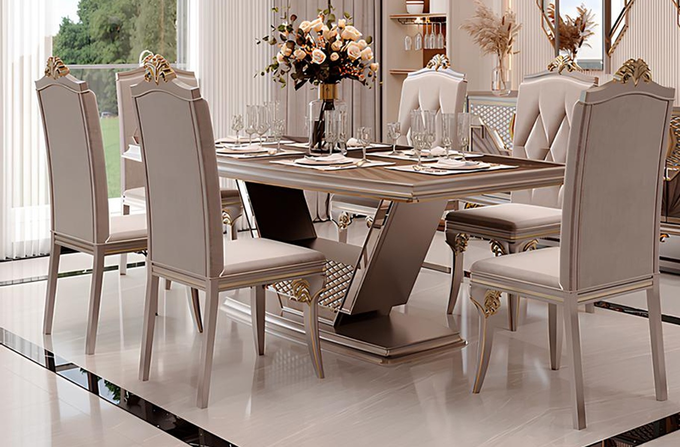 Edles Esszimmer Set Tisch und Stühle im luxuriösen Design