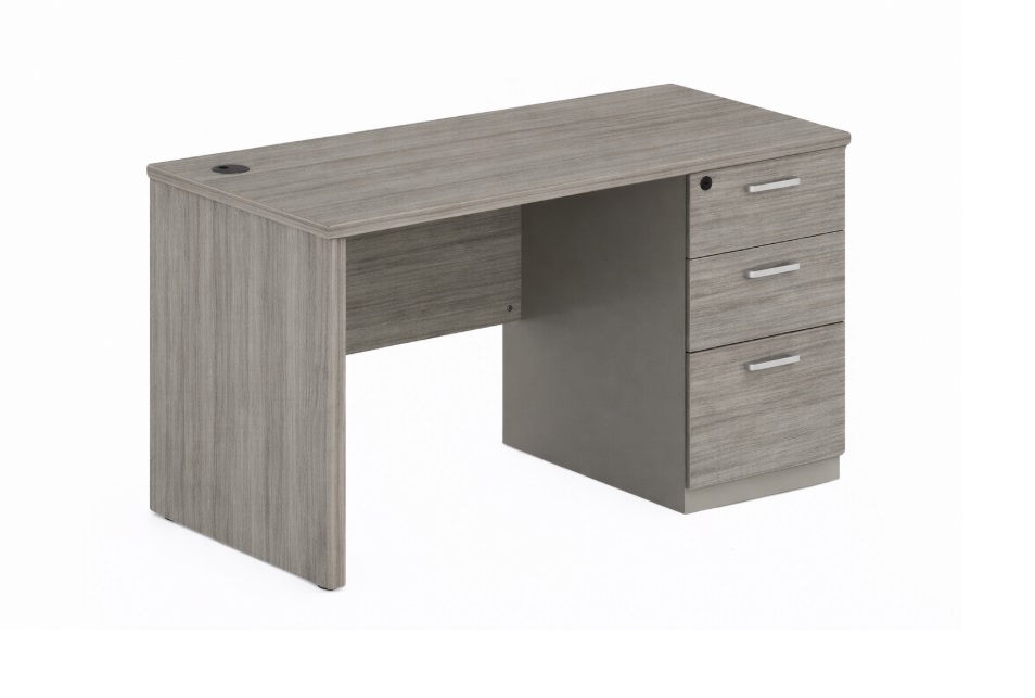 Schreibtisch in Grau mit Holzstruktur Moderner Arbeitstisch Designer Tisch