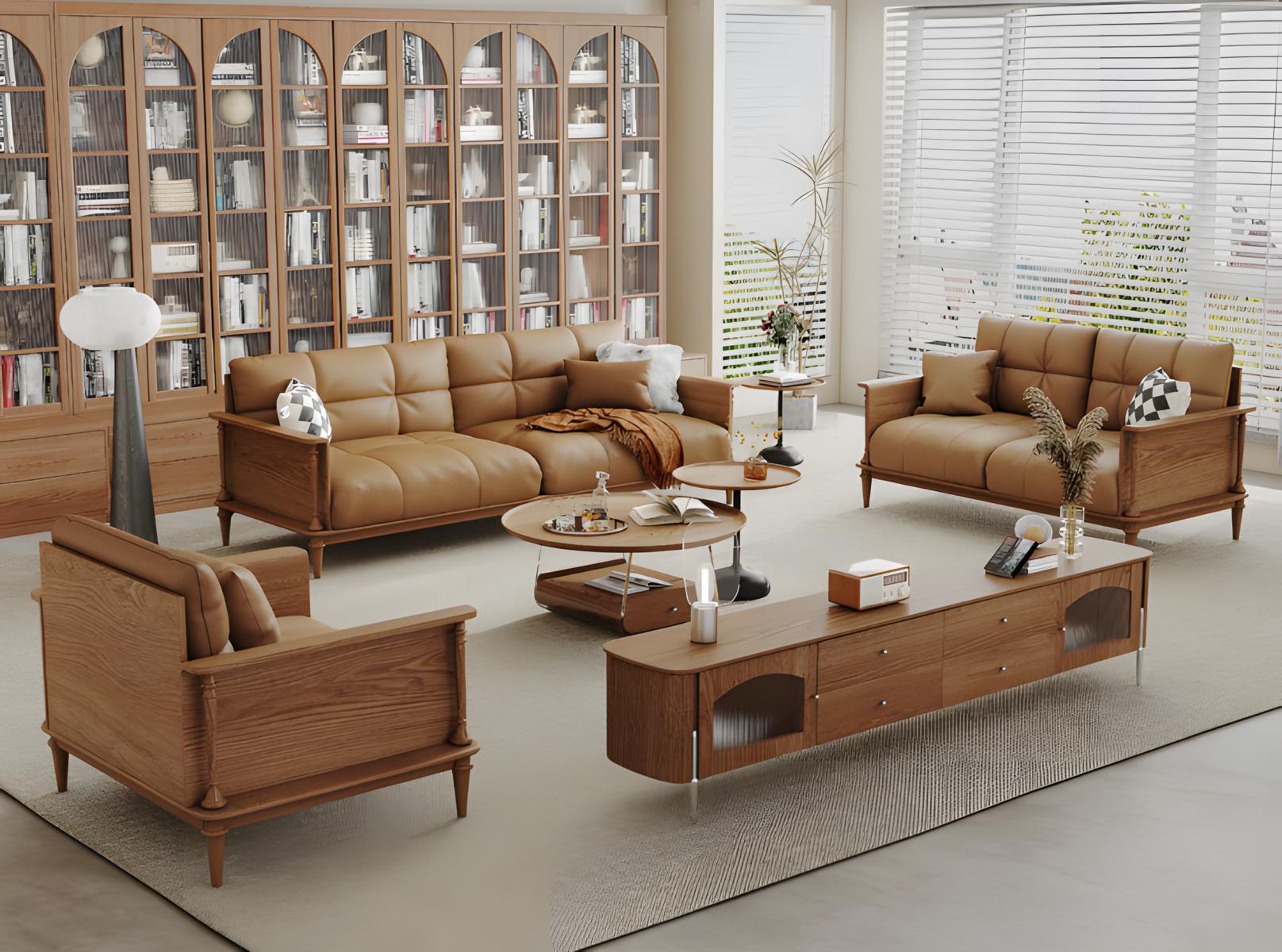 Stylische Wohnzimmer Ledergarnitur Exklusive Braue Sofas TV-Board