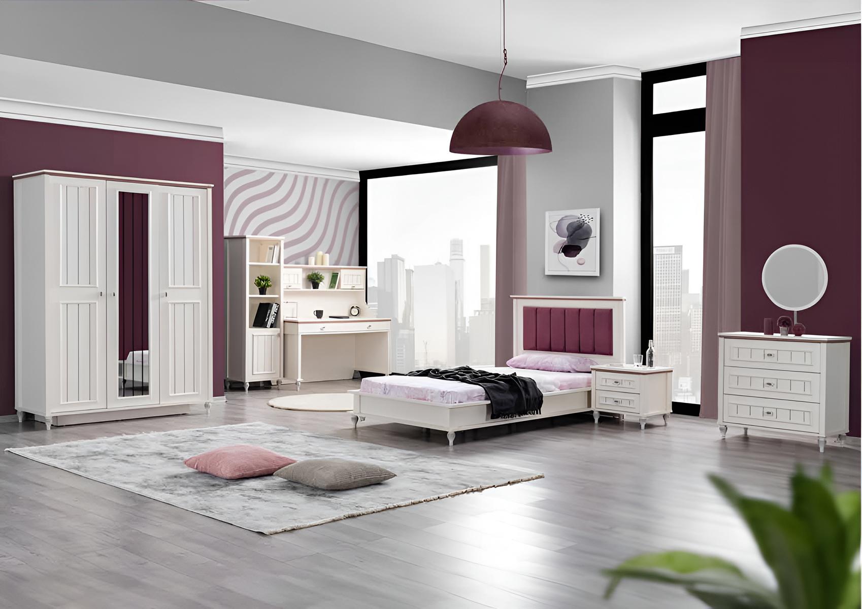 Modernes Schlafzimmer Set mit Bett Schrank Schminktisch und Schreibtisch