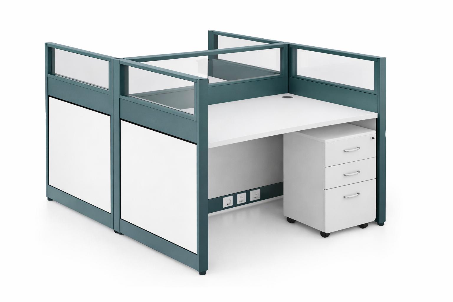 Modulares Büroarbeitsplatzsystem mit Glasrahmen und Rollcontainer