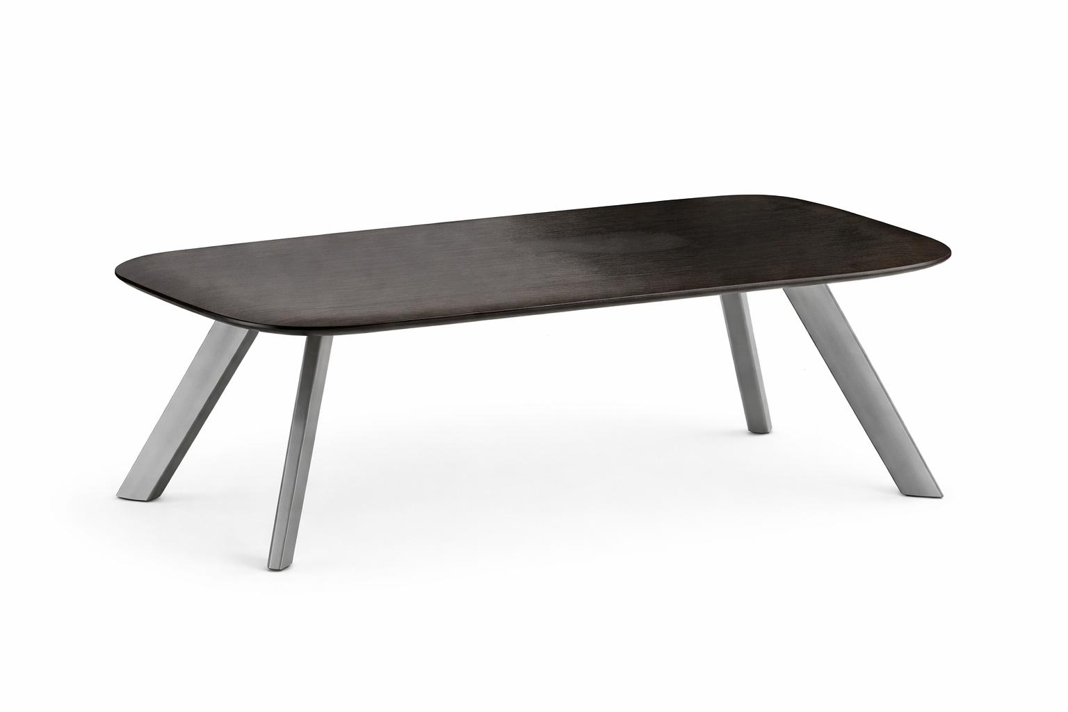 Moderner Schreibtisch aus dunklem Holz mit eleganten Metallbeinen