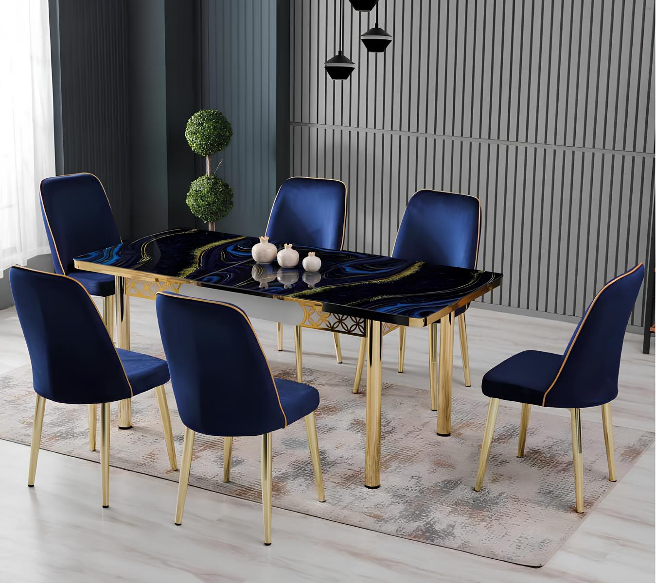 Esszimmer Essgruppen Esstisch Stühle Rechteckig Mehrfarbig Blau Neu