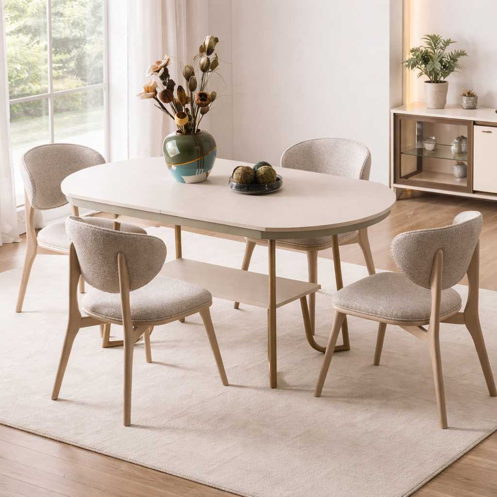 Esstisch Stühle Stil modern Farbe beige Holz Metall Küche neu Esszimmer