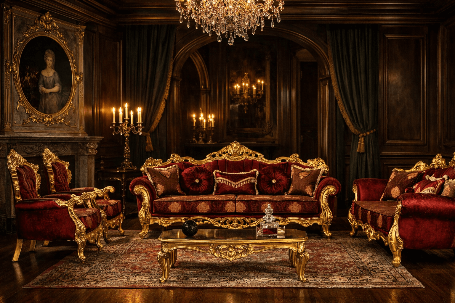 Wohnzimmer Set im klassischen Stil: 3+3+1+1-Sitzer mit Couchtisch