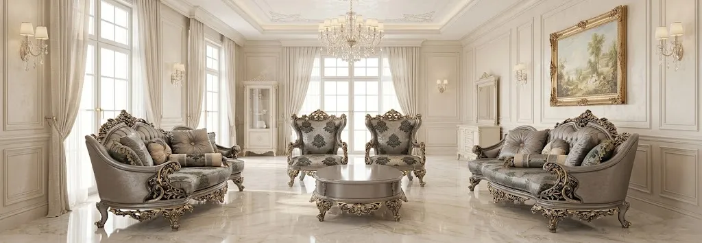 Wohnzimmer-Set im klassischen Stil mit 3+3+1+1 und Couchtisch