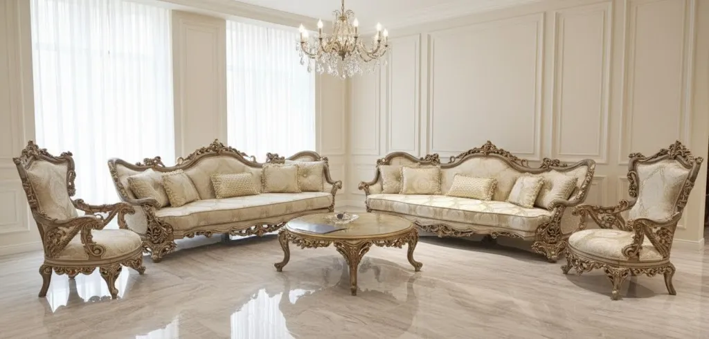 Klassisches Wohnzimmer-Set 3+3+1+1 mit Couchtisch
