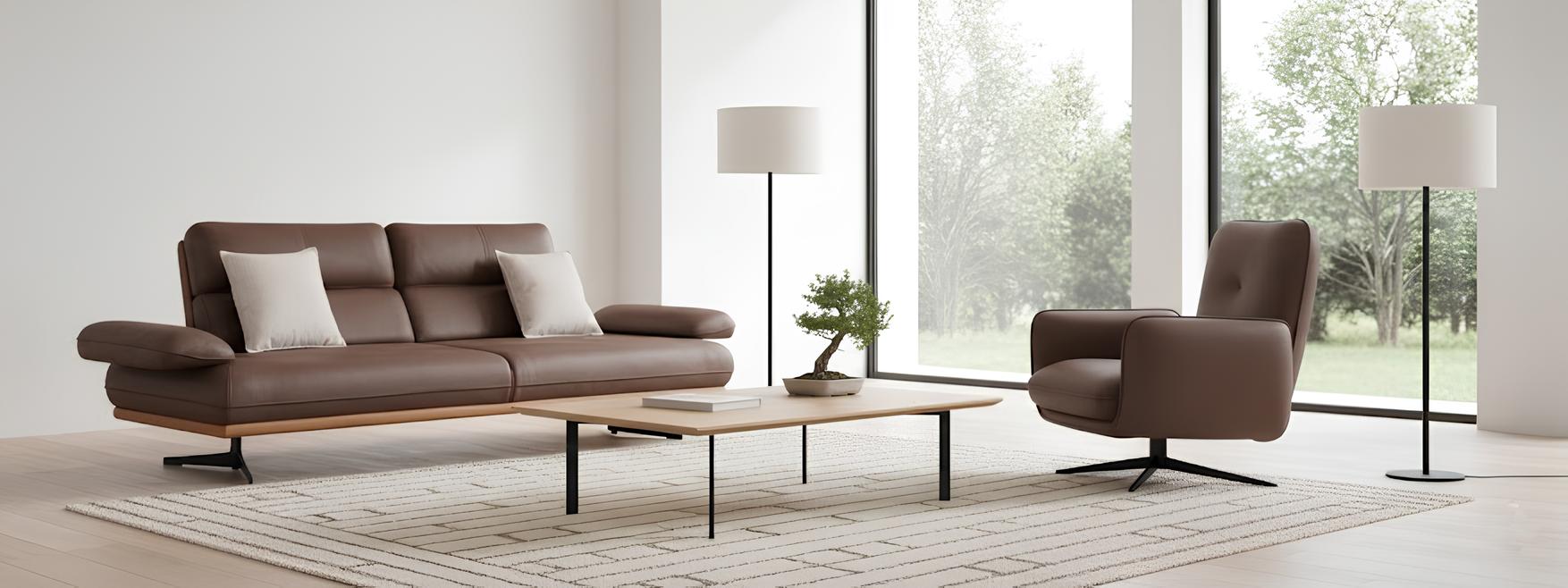 Elegantes Sofa Set 3 Sitzer und Sessel in Braun Kunstleder