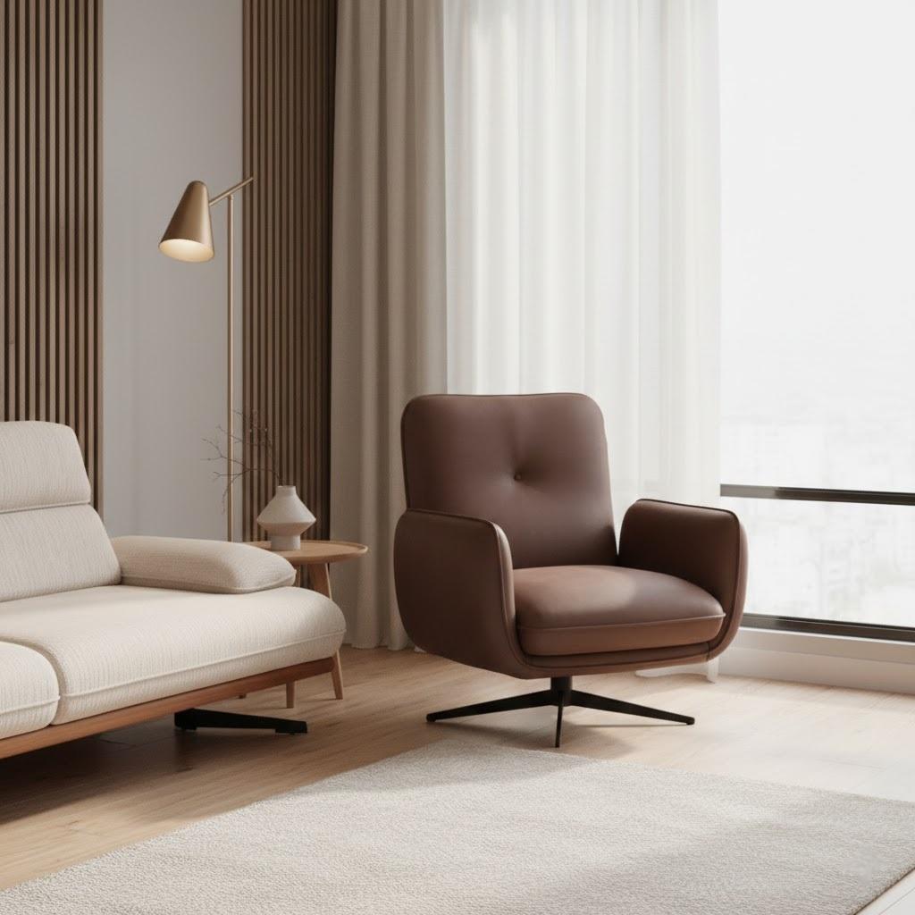 Komfortabler Sessel Braun Kunstleder Metallgestell Modernes Design