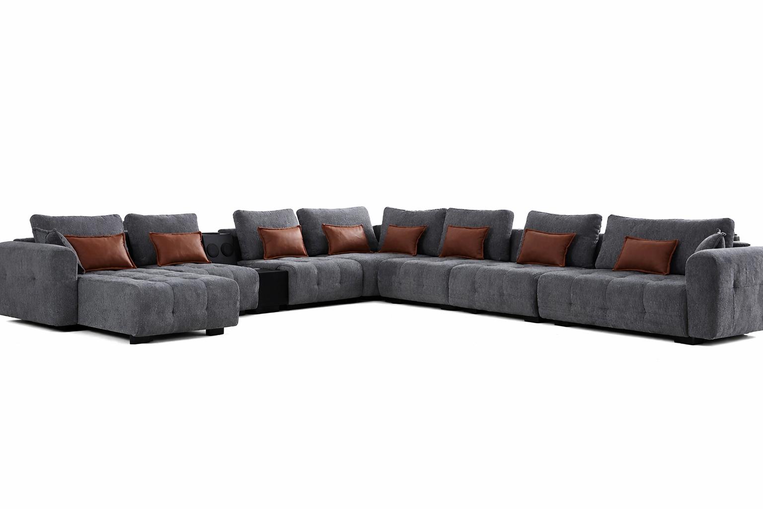 Ecksofa U-Form Modern Grau Designer-Sofa Elegant Komfortabel Stoff