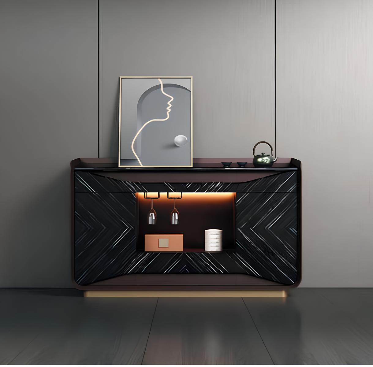 Braun-Schwarzes Sideboard Luxuriöse Anrichte Robuste Holzmöbel