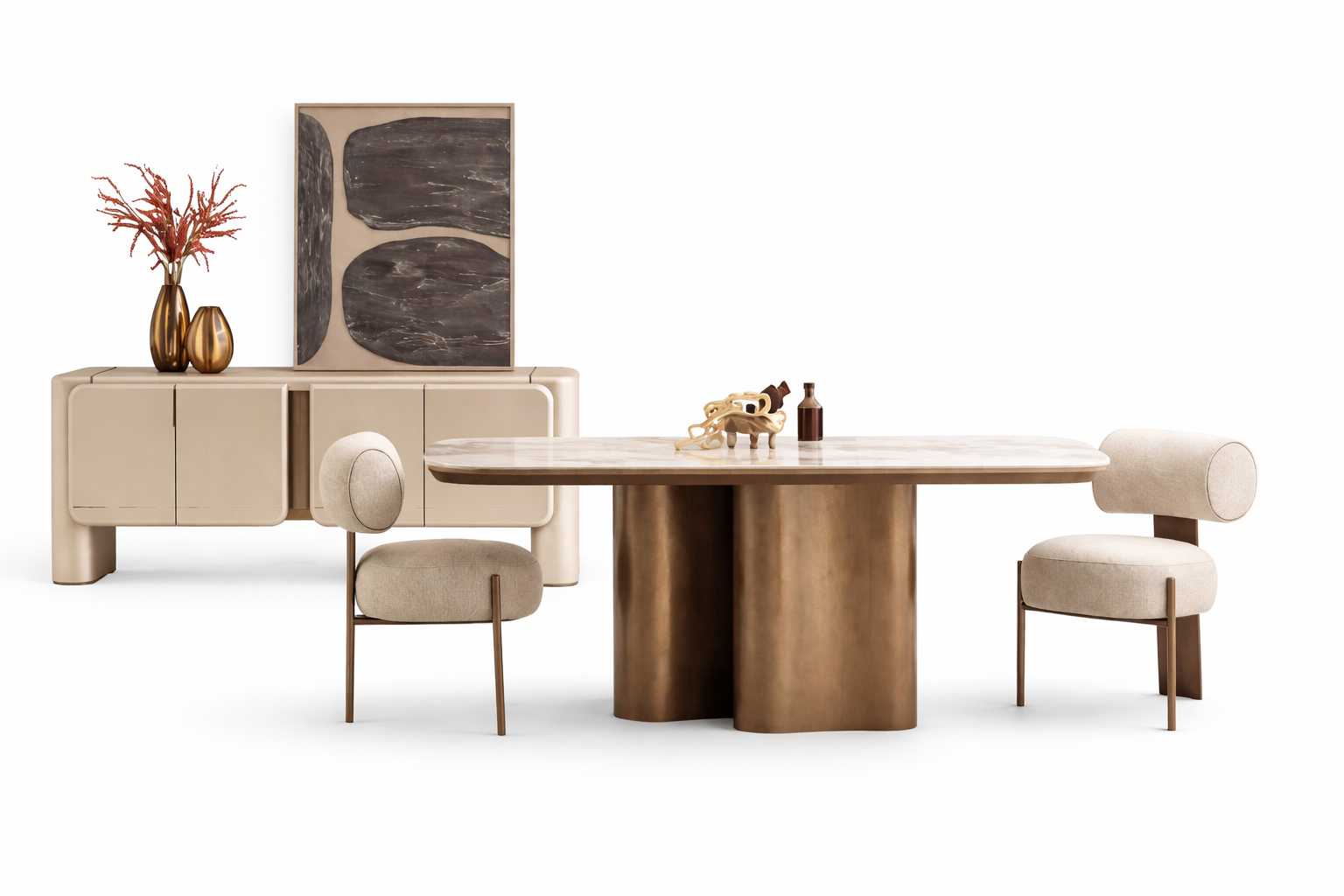Designer Esszimmermöbel Set Esstisch mit 2x Stühle Designer Sideboard