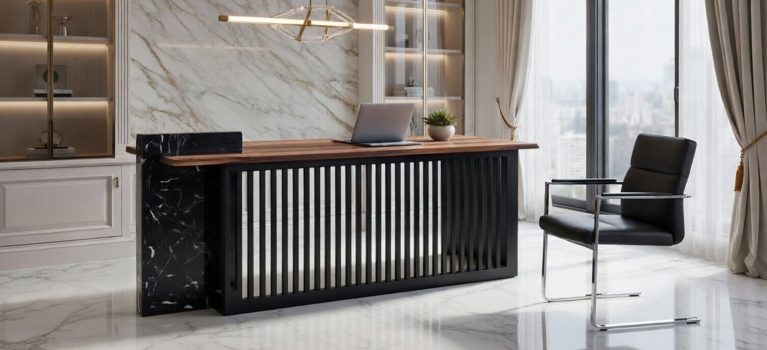 Modernes Schreibtisch mit dekorativer Front Holz Metall