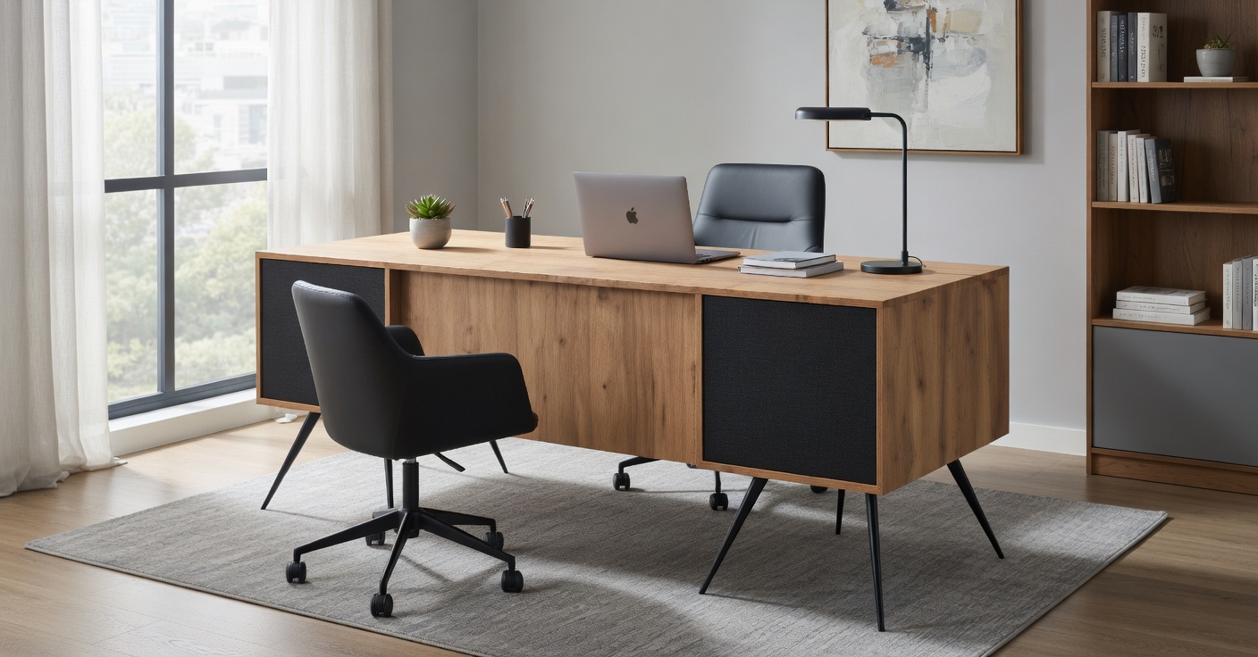 Design Schreibtisch Holz Beige mit Metallbeinen modern