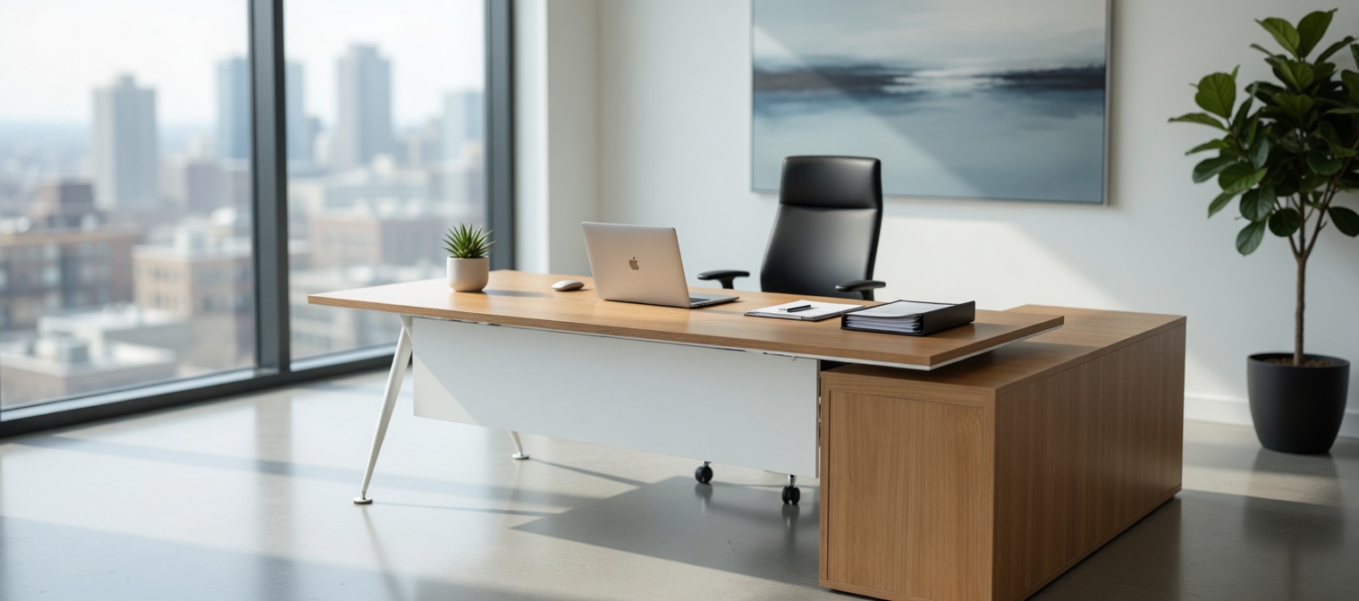 Schreibtisch aus Holz und Metall für modernes Bürodesign