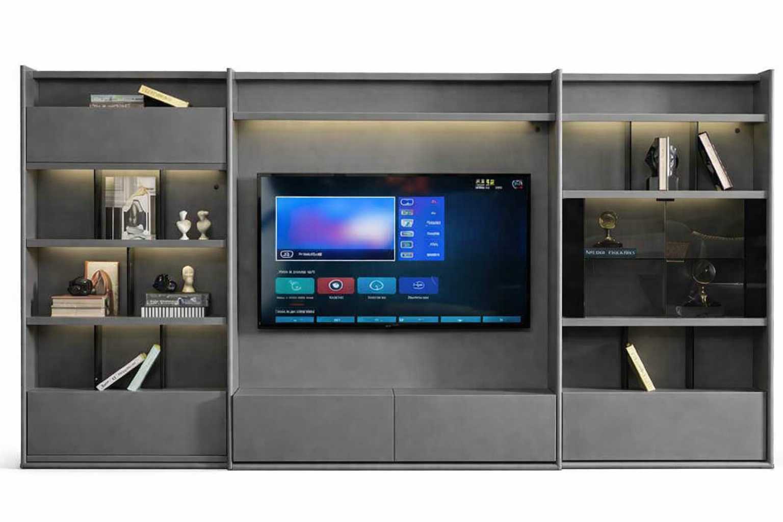Moderner Grau Wohnwand Komplettes Designer Schrank Wohnzimmer Regale