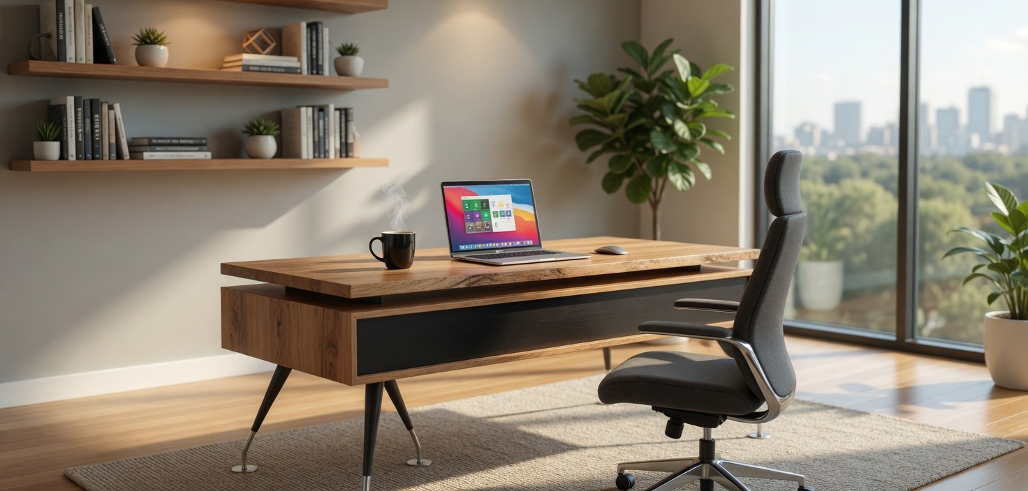 Moderner Schreibtisch mit klarer Linienführung und stabilem Design