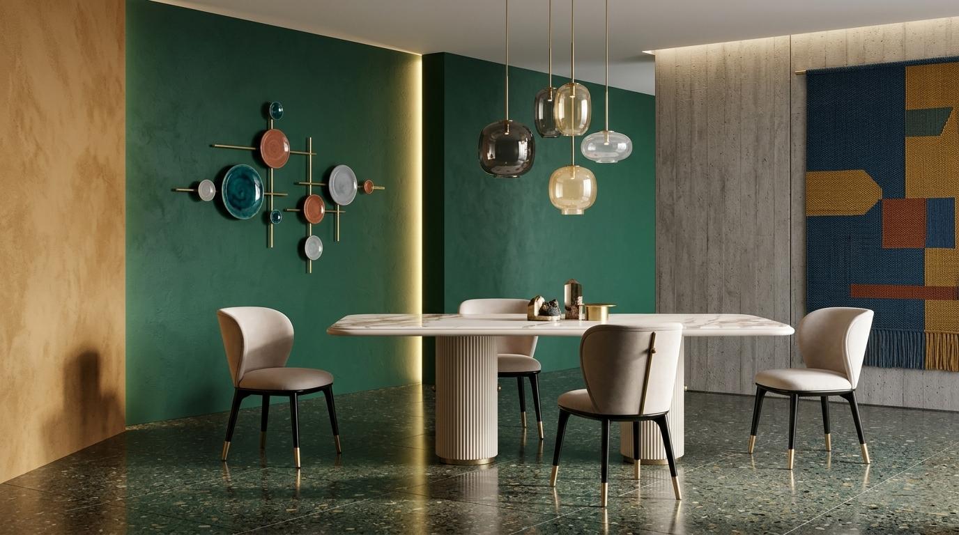 Stilvolles  beiges Esszimmer-Set Esstisch Stühle Esszimmermöbel Designermöbel